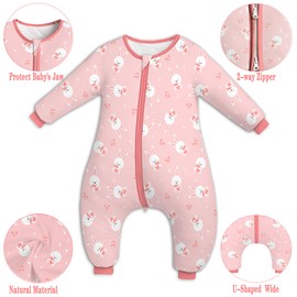 Toddler Sleep Sack,Winter Long Sleeve Sleep Sack 2.5Tog, Toddler Sleep Sack with Feet, Baby Sleep Bag Winter, Wearable Blanket with Legs for Early Walkers(Pink Bunny,9M-2T)