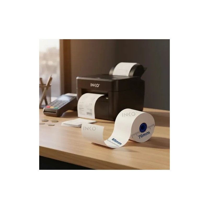 50 Rollos Papel Térmico 80x70 mm Impresora 80mm Blanco Inko