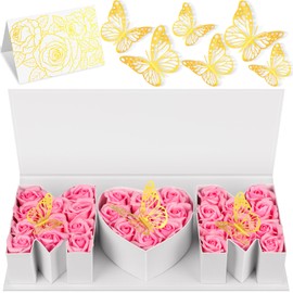 PYQTH Mom Box with 31 Flowers for Mothers Day Gifts Thicker Letter Shaped Flower Gift Box Fillable Packaging for Mother's Day Birthday (White with Pink)