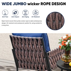 JOYURE 3-Piece Patio Furniture Set, Armchairs with Coffee Table,Modern Wicker Outdoor Conversation Set with Waterproof Thick Cushion for Deck,Backyard,Porch,Navy