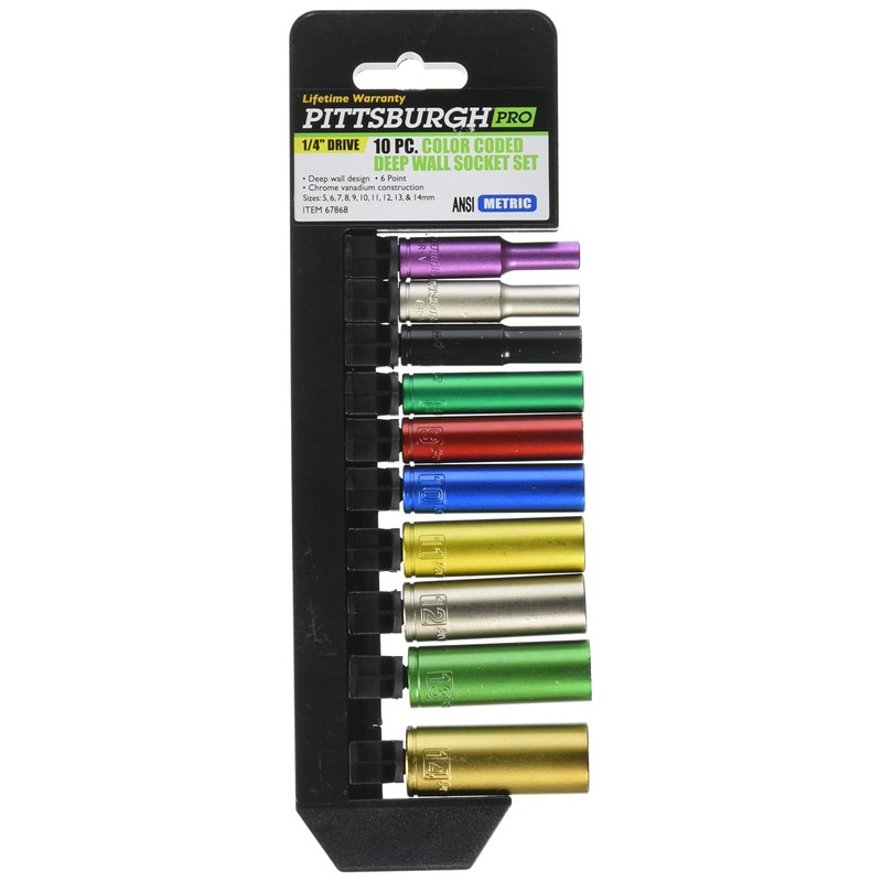 Pittsburgh Professional 10 Piece Color Coded 1/4 Drive Deep Wall