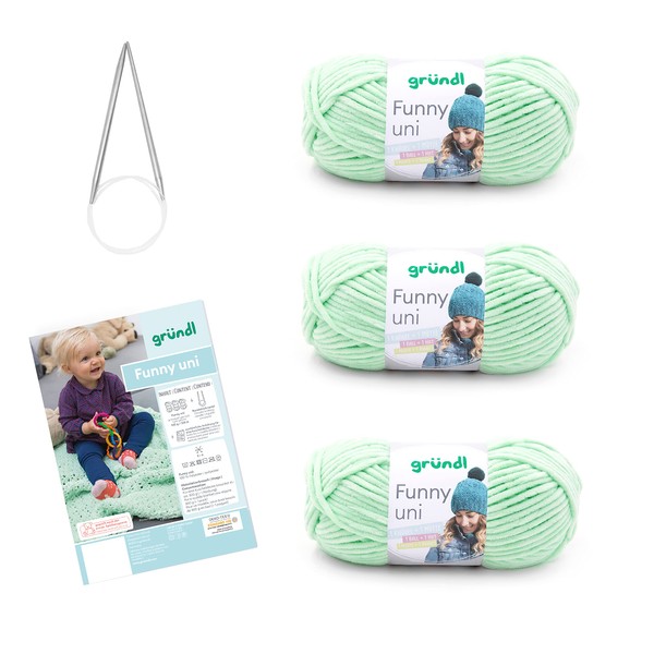 Gründl Funny Wool Complete Knitting Set, Polyester Wool, Pastel Green,