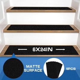 LadyRosian Outdoor Stair Treads Non Slip 5-Pack Black 6" x 24" - Weather Resistant Adhesive Heavy Grip Tape - Waterproof Anti Skid Strips