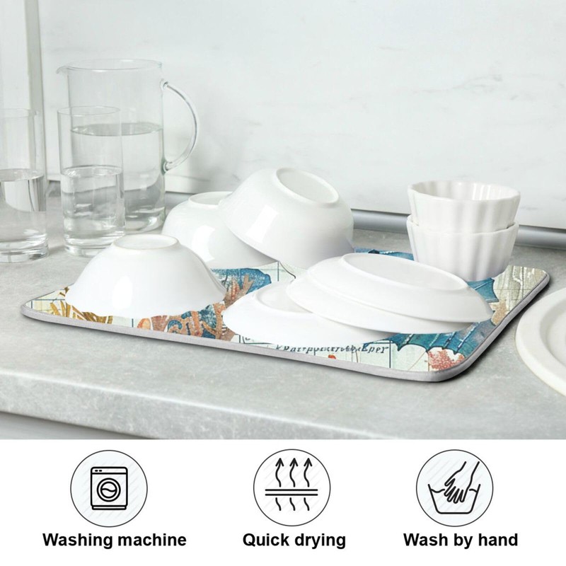 Nautical Ocean Seahorse Dish Drying Mat for Kitchen Counter 16x18
