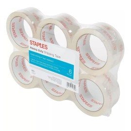 Scotch Staples® Heavy Duty Shipping Packing Tape, 1.88"W x 54.6 Yards, Clear, 6 Pack