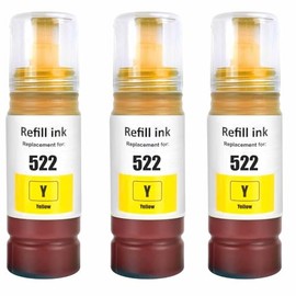 TAAUS 522 Ink Bottle Refill for Epson T522 Work with EcoTank ET-1110 ET-1810 ET-2710 ET-2720 ET-2810 ET-2811 ET-2820 ET-4700 ET-4800 Printers (3 Yellow)