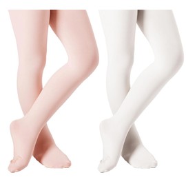DIPUG - Mallas de ballet para niñas y niñas, mallas de ballet gruesas y suaves con pies para niños, Ballet Rosa+Blanco, 8-12 Años
