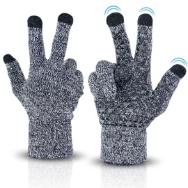 Winter Warm Gloves for Men Women, Warm Soft Touchscreen Gloves Thermal Knit Fleece Lined Glove Winter Anti-slip Gloves with Elastic Cuff Cold Weather Gloves for Driving Running Typing (Black+White)