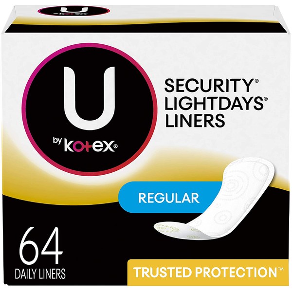 U by Kotex Lightdays Panty Liners, Regular, Unscented, 64 Count, Multicolor (thomaswi)