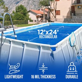 Shop Square 14 x 28 Foot Rectangle Solar Pool Cover for Inground and Above Ground Pools, 16 Mil - Premium Heavy Duty Solar Blanket for Above Ground Pool, Blue - Made in USA