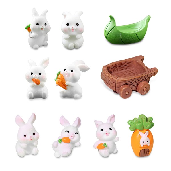 UESDU Tabletop Mini Statues Easter Bunny Figure Fairy Garden Accessories