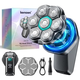 kensen Afeitadora Cabeza Hombre, Maquina Afeitar Hombre para Calvo, 7D Cabezales Maquina para Afeitar Cabeza en Seco y Húmedo con Pantalla LED, 100 mins Uso, IPX6 Impermeable, USB-C, 8100/8500RPM