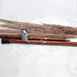 Nagina International's Premium Chromed Deluxe Walking Stick: 36-Inch Rosewood Cane with Solid Brass Chrome Decorative Bars and Skull Accent - Perfect for Walking, Fashion, and Support
