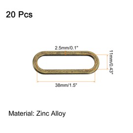 sourcing map 20 Pcs Metal Oval Ring, 1 1/2" Flat Oval Ring Buckle Belt Fastener Strap Keeper Loop for DIY Leather Purse Bags Handbag Straps, Bronze