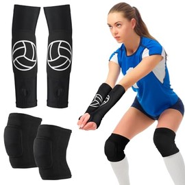 Hungdao 1 Set Volleyball Knee Pad and Arm Sleeve Volleyball Accessories Stuff Forearm Elbow Sleeve Wrist Guard with Protection Pad and Thumb Hole for 