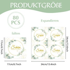 Amycute 80 Stück Servietten Hochzeit, 2-Lagige 33x33cm Tischläufer Salbeigrün, Servietten Eukalyptus Grün, Tischläufer Eukalyptus Grün, Servietten Salbeigrün, Servietten Taufe Kommunion Tischdeko