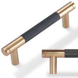 POVEFONK 10 Pack 3-3/4 inch(96mm) Black and Champagne Copper Kitchen Cabinet Handles Knurled Cabinet Pulls Black Drawer Pulls Kitchen Cabinet Hardware Kitchen Handles Drawer Pulls