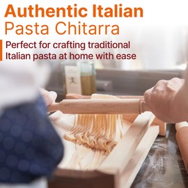 Chitarra Pasta Maker with Rolling Pin by Verve CULTURE, Traditional Italian Pasta Maker Machine with Pasta Roller, Noodle Maker, 17” X 8.5” X 3.5” Board, 9.5'' x 1”Rolling Pin