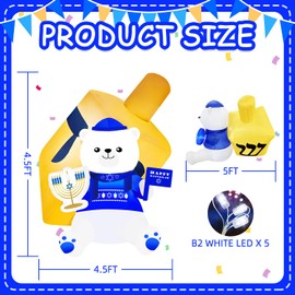 5 Ft Hanukkah Inflatables Outdoor Decorations Bear Holding a Star of David and Menorah Dreidel with Built-in LED Lights, Hanukkah Blow Up Yard Decorations Chanukah Decors for Garden Home Indoor Party
