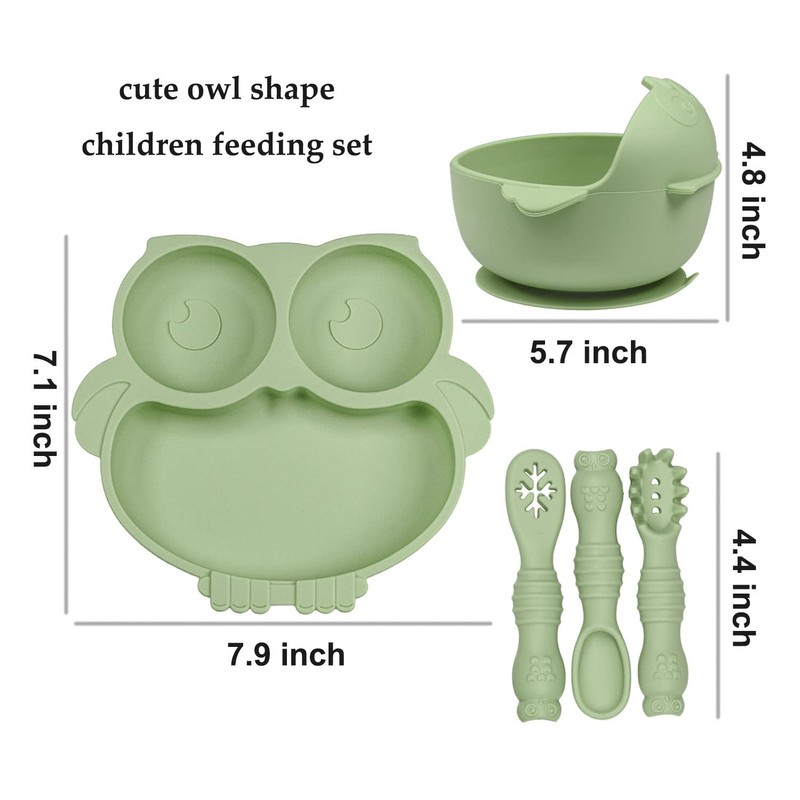 IDVVSSX Owl Shape Silicone Baby Feeding Set, Toddler Suction Plates