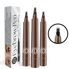 JYE Plumón para Cejas Efecto Microblading, Dibujo pelo a pelo, Impermeable, Larga duración, Maquillaje para cejas. 3 Piezas COLOR CAFE OSCURO