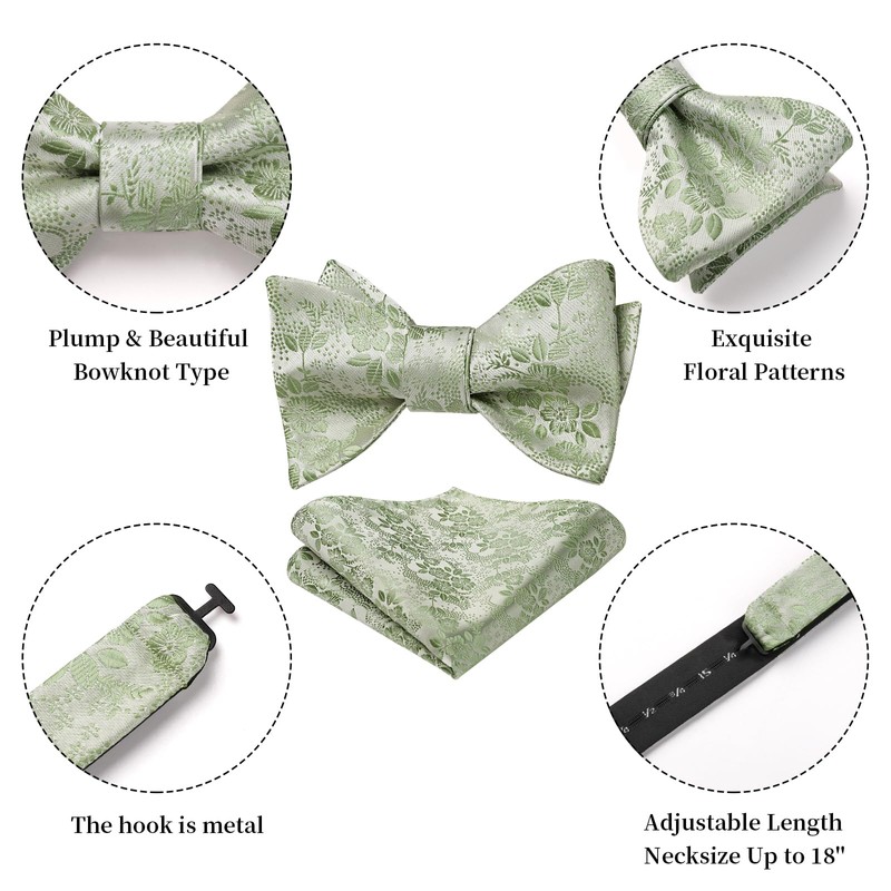 HISDERN Men's Bow Tie Floral Self Bow Tie and Pocket