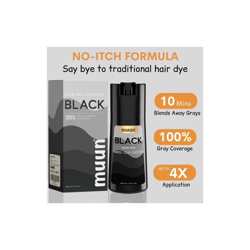 Muun Champú Tinte Cabello Negro Colorante Amoníaco Cubrir Canas Minutos