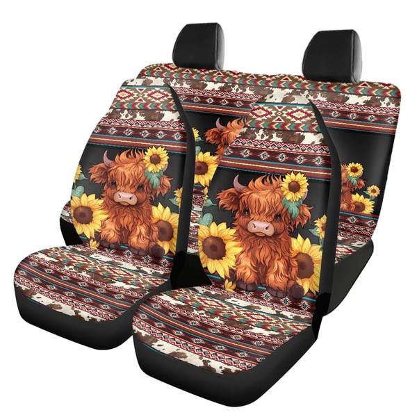 Bulopur Cute Highland Cow Car Accessories Set of 4 Pieces,2
