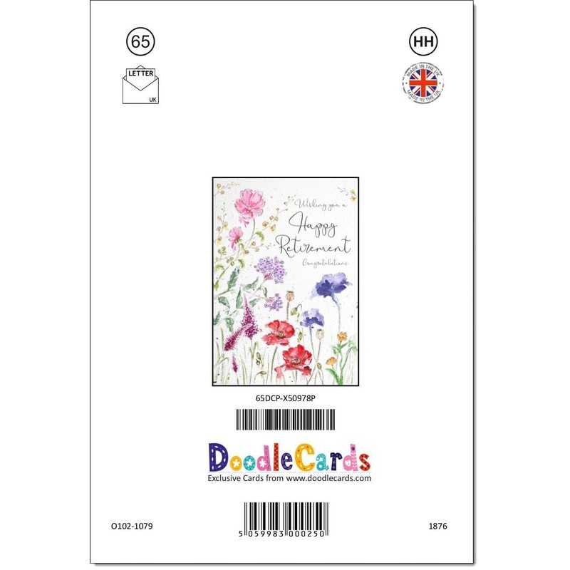 doodlecards Retirement Card Wildflowers Spring Flowers Large A4 Size with
