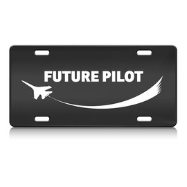 Press Fans - Future Pilot Aviation Pilot S.Steel Car SUV Truck License Plate Decorative Tag Black-D#d9