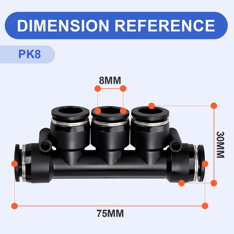 Bwintech 5 pieces 8 mm OD straight connectors, 5-way quick