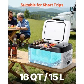 DC 12/24V AC100-240V Car Refrigerator -4 68 Degrees F Cooling Range Electric Compressor 16 APP Control -4 68 Degrees Car FridgeSpecification: 15 L