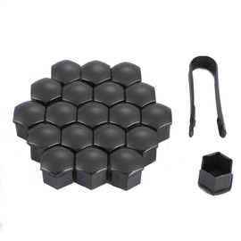 PAITOK Wheel Nut Cap, 20 Pieces Universal Chrome Plastic Wheel Bolt Nut Covers Wheel Nut Covers with Removal Tool Set for Cars (Black, 21 mm)