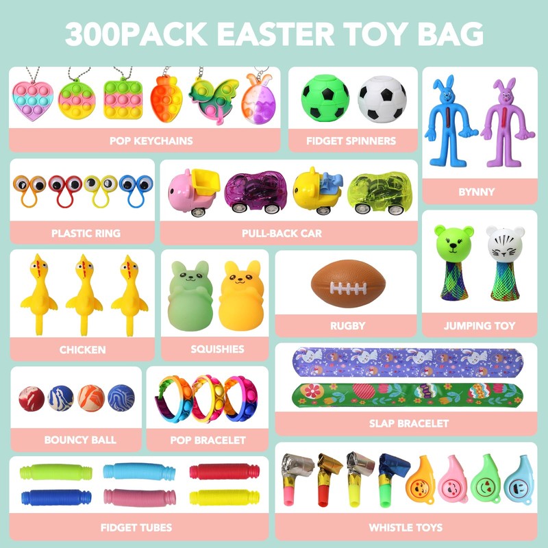 300 Pcs Prefilled Easter Eggs with Toys Inside,Easter Basket Stuffers,Non