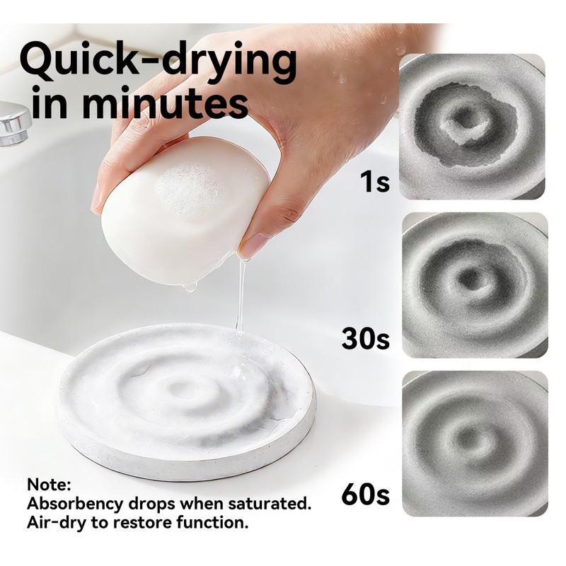 Diatomite Soap Dish, Quick Dry Absorbent Soap Holder, Round, White