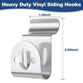 ANDGOO Vinyl Siding Hooks Heavy Duty, 8 Pack Stainless Siding Clips, No Hole Hooks Vinyl Hangers with String Light Holes for Hanging Outdoor Decor, Wreath, String Lights, Holds Up to 20lbs