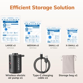 Vacuum Luggage Storage Bags with Cordless Electric Portable Pump, Double Zipper Sealed Space Saver Bag, Compression for Clothes, Bedding and Travel Essentials