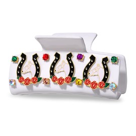 PHALIN Kentucky Derby Hair Claws for Women Horse Horseshoe Rose Hair Claw Clips Large White Square Crystal Acrylic Hair Clips Kentucky Derby Outfits Accessories Gifts (Pattern D)