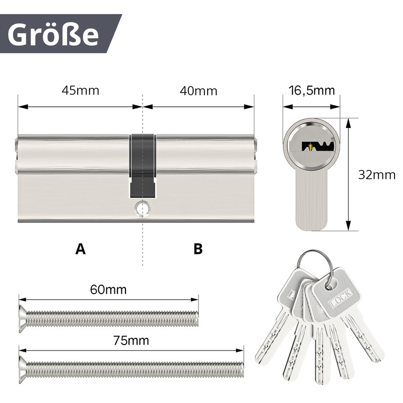 MANICAF Lock Cylinder 40/45 Cylinder Lock with 5 Keys, Profile