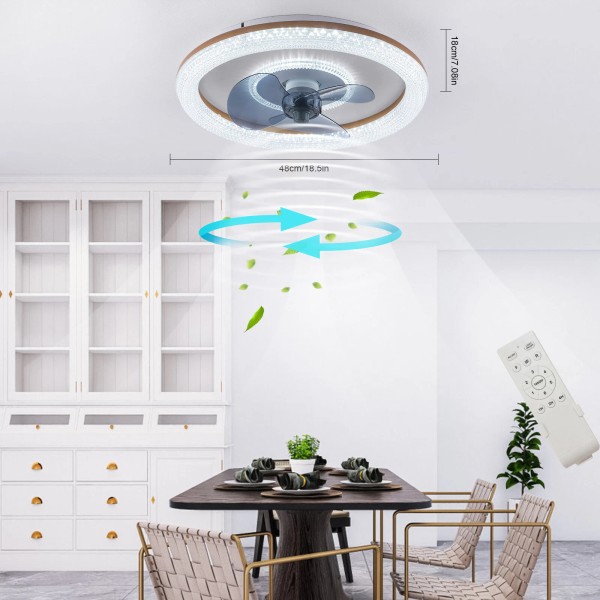 Ceiling Fan Light 3 Color LED Light Invisible Fan Chandelier