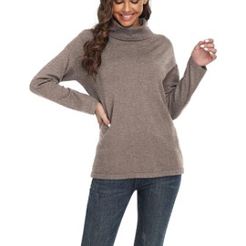 VIISHOW Women's Turtleneck Sweater Long Sleeve Cozy Warm Sweater Tops Casual Lightweight Pullover Jumper Tops,Brown,Large