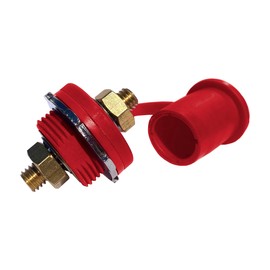 3/8" Thru-Panel Stud Junction with Cover, High Power Copper Core Bushing, Through Panel Battery Terminal Bulkhead, Red (Single Red)