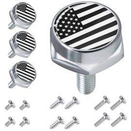 License Plate Screws Fastener Kit, 4 PCS License Plate Screws with Covers for Fastening License Plates or Frames of Most Cars, Trucks and Motorcycles (Black Flag)