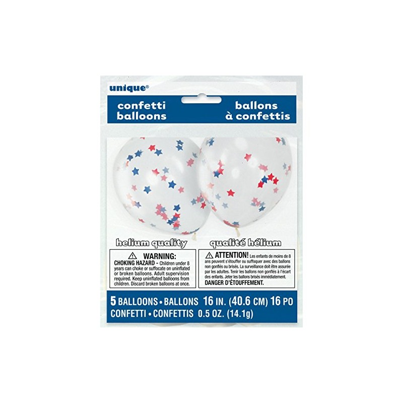 Unique Party 57083 - 16" Star Confetti Balloons, Pack of