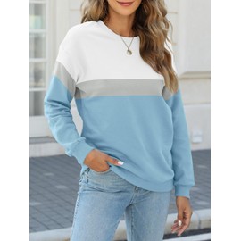 TICTICMIMI Women's Long Sleeve Tops Casual Color Block/Solid Cute Crewneck Sweatshirts Pullover Fall Shirts A- Blue