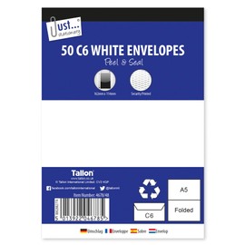 Tallon Just Stationery C6 Peel & Seal Envelopes - White (Pack of 50)