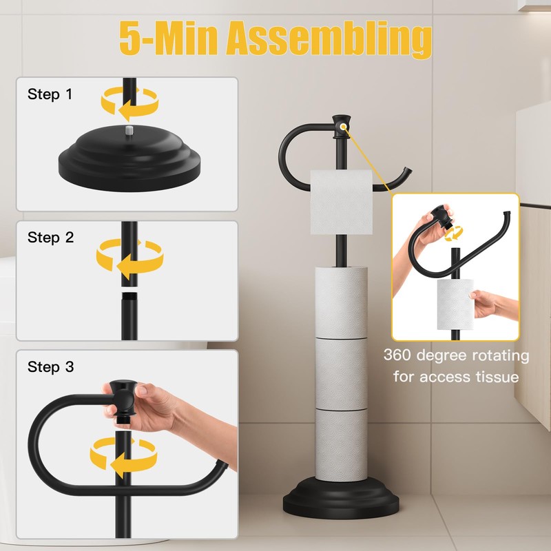 BESy Toilet Paper Holder Free Standing Bathroom Toilet Tissue Holder