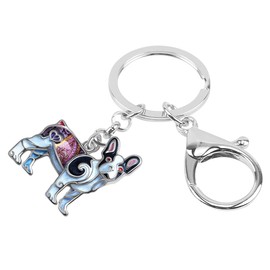 DOWAY Enamel Cute French Bulldog Dog Crystal Keychain Keyring Creative Animal Decor Gift (Ebony)