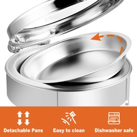 YMJOINMX Electric Round Chafing Dish Buffet Set 6 Quart Chaffing Servers with Glass Lid Chafers Buffet Food Warmer Set Chaffing Server with Cover Warmer for Food Parties