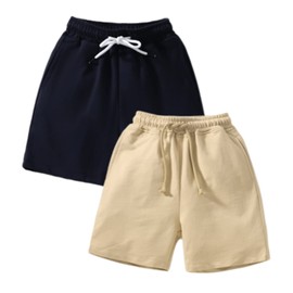 HILEELA ANG - Pantalones cortos de verano de algodón casual con cordón ajustable de punto, pantalones cortos para bicicleta activa, juegos de 2 piezas, 2310#bluekhaki, 6 Años